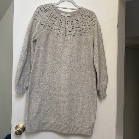 Loft Pointelle Yoke Sweater Dress Size 